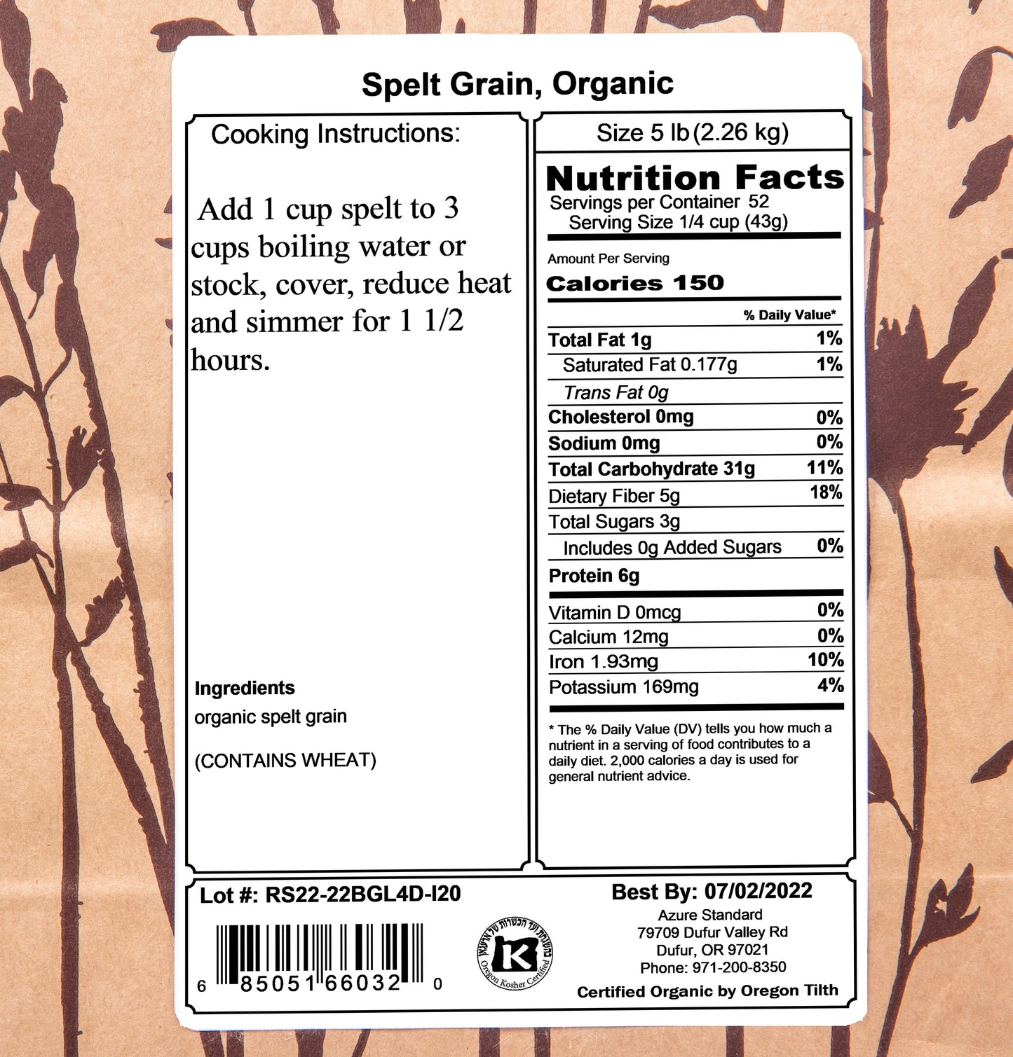 Spelt Grain, Organic