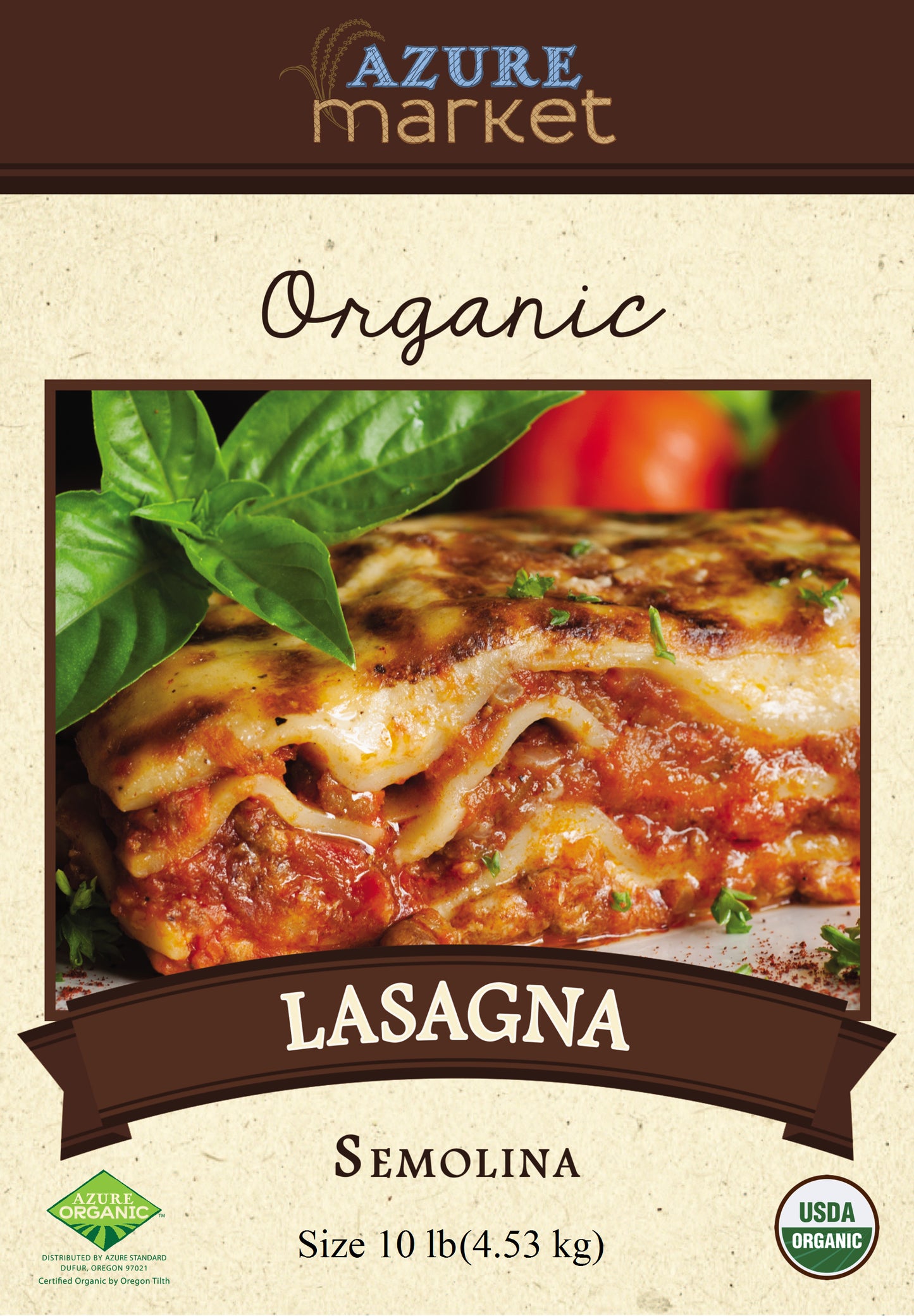 Lasagna, Semolina, Organic