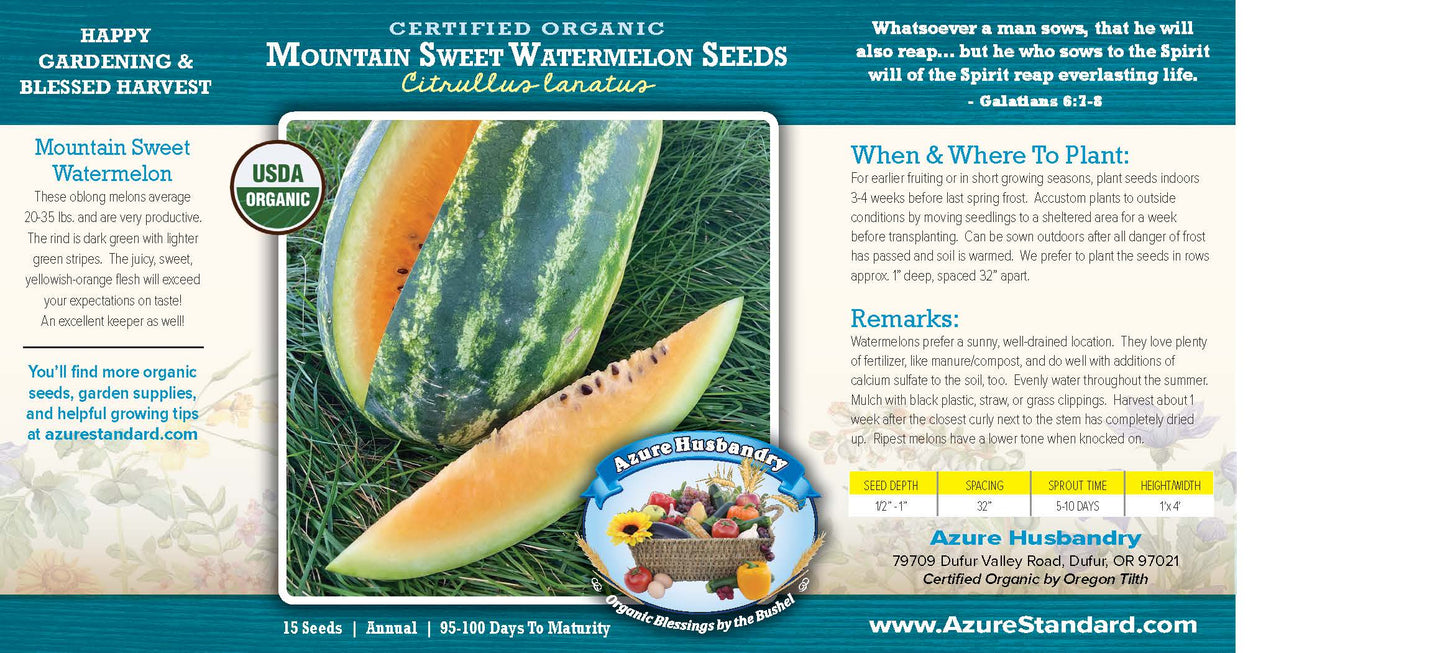 Mountain Sweet Watermelon Seed, Organic