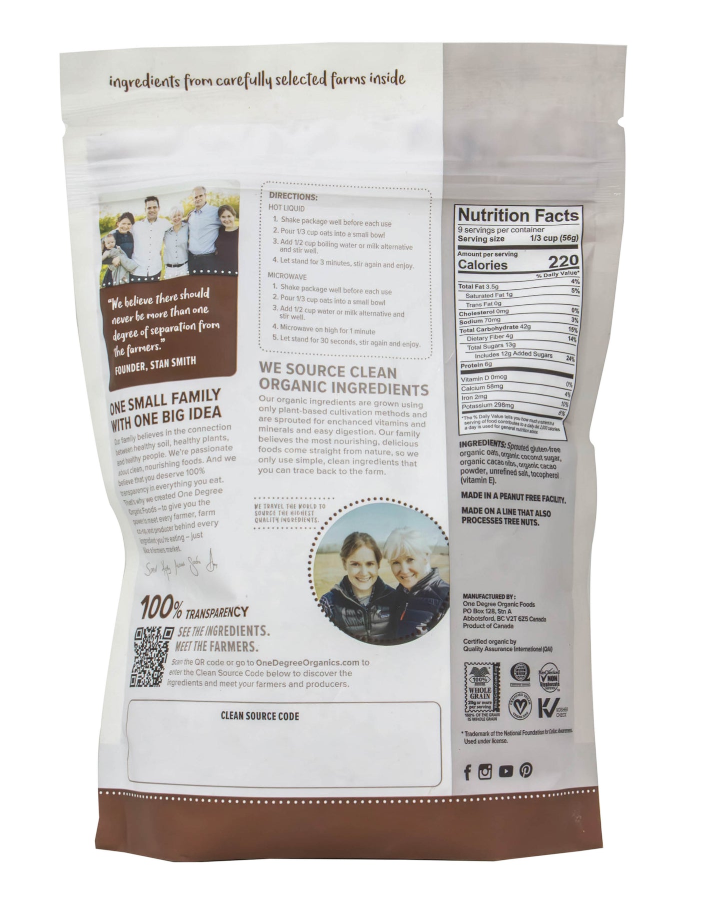 Instant Oatmeal, Sprouted Cacao Nib, Organic