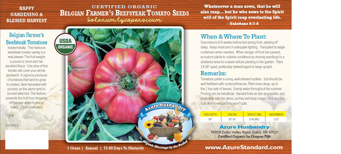 Belgian Farmer's Beefsteak Tomato Seed, Organic