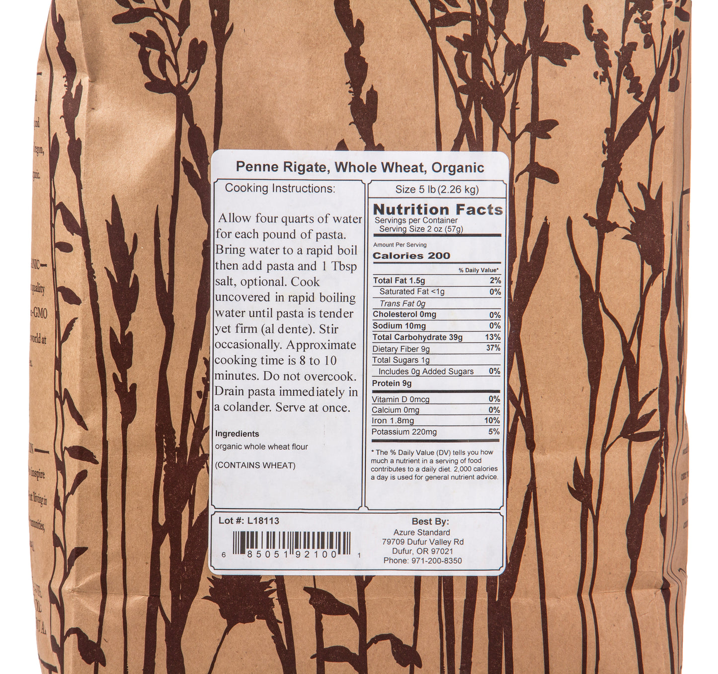 Penne Rigate, Whole Wheat Pasta, Organic