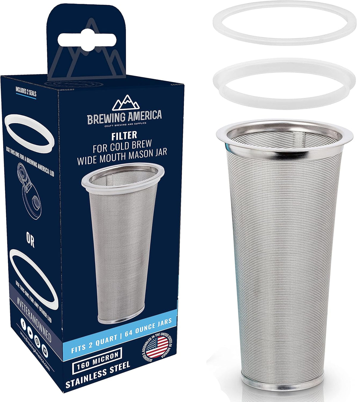 Cold Brew Coffee Filter, Stainless Steel, 2 Quart, Wide mouth