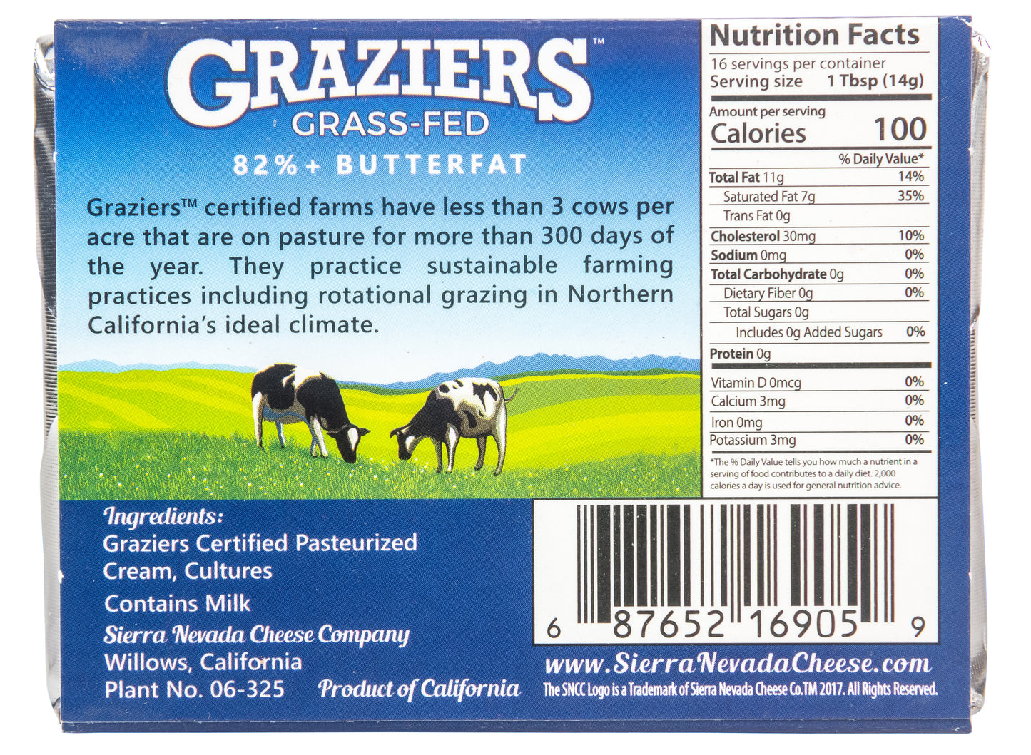 Graziers, Vat-Cultured European Style Butter, Unsalted, Grass-Fed