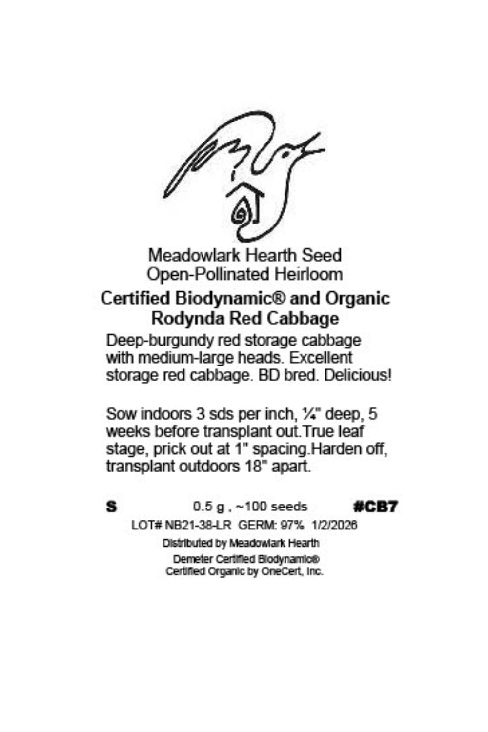 Red Cabbage Seed, Rodynda, Organic