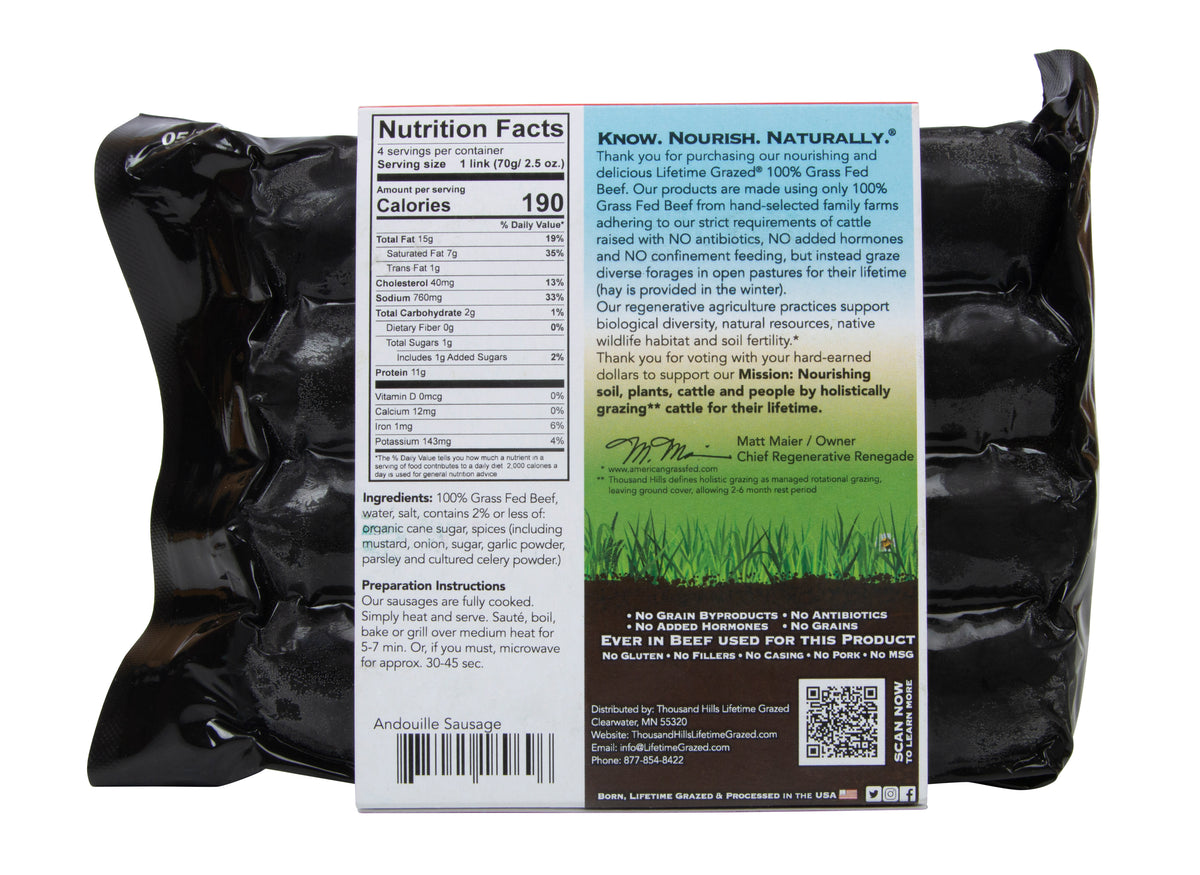 @@Andouille Sausage, Beef, Uncured, Hickory Smoked, Frozen, Grass-Fed