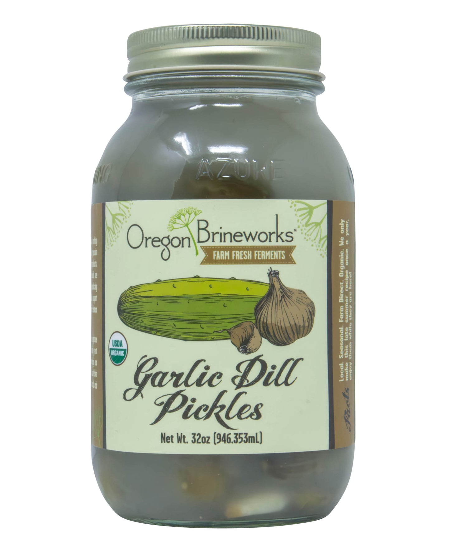 Garlic Dill Pickles, Raw, Fermented, Organic