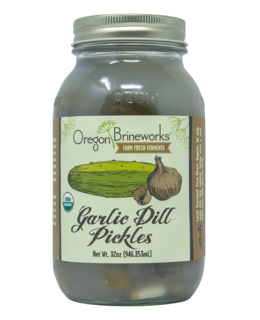 Garlic Dill Pickles, Raw, Fermented, Organic