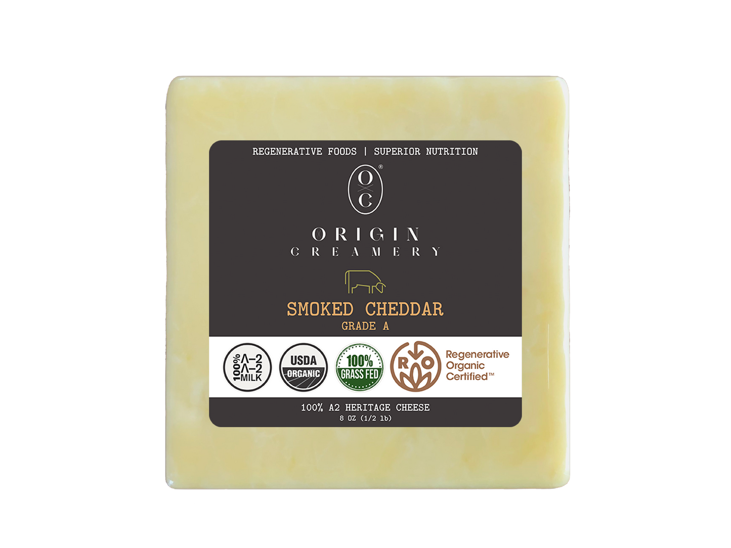 A2 Mild Raw Cheddar Cheese Block, Smoked,  Organic