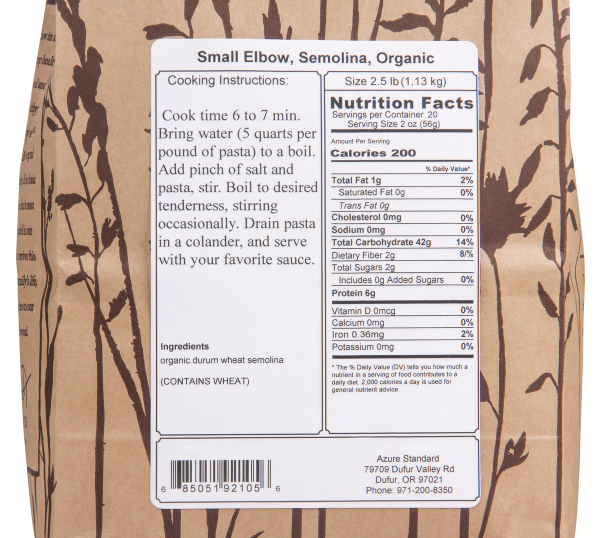 Small Elbow, Semolina Pasta, Organic