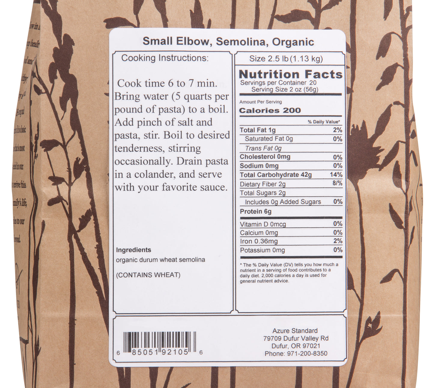 Small Elbow, Semolina Pasta, Organic