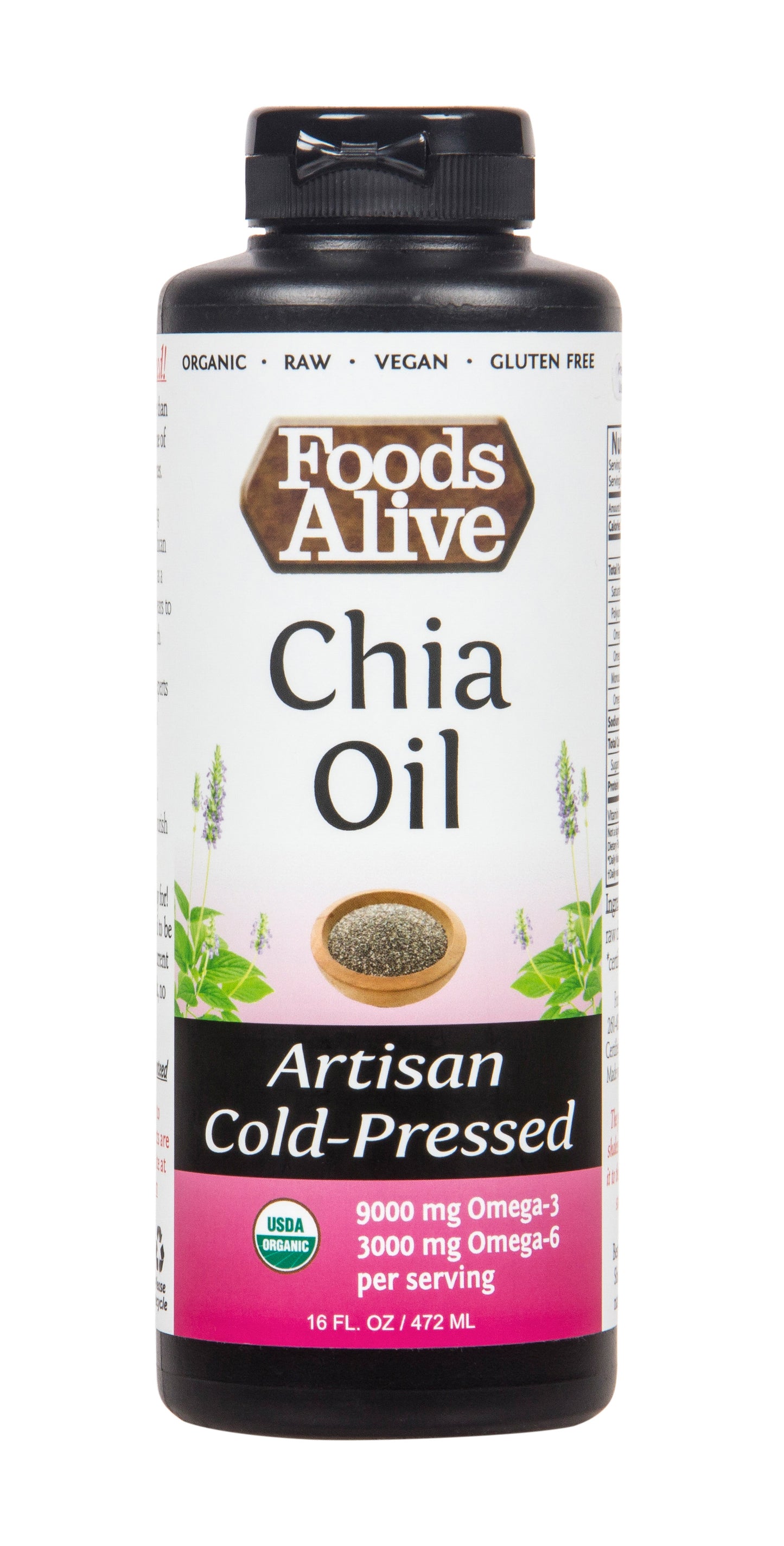 Chia Oil, Artisan Cold Pressed, Organic