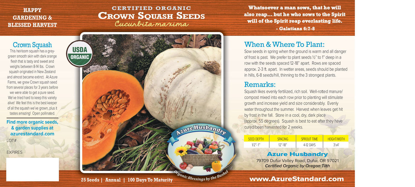 Crown Squash Seed, Organic