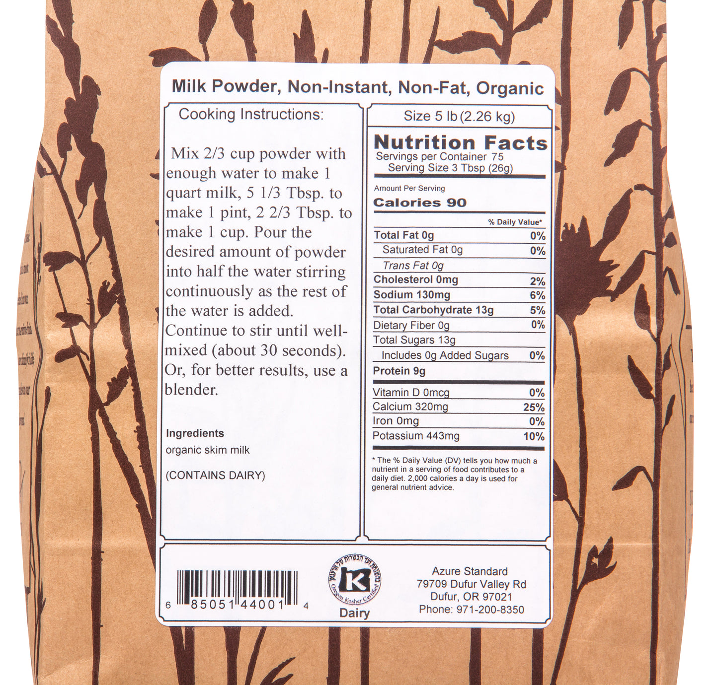 Milk Powder, Non-Instant, Non-Fat, Organic
