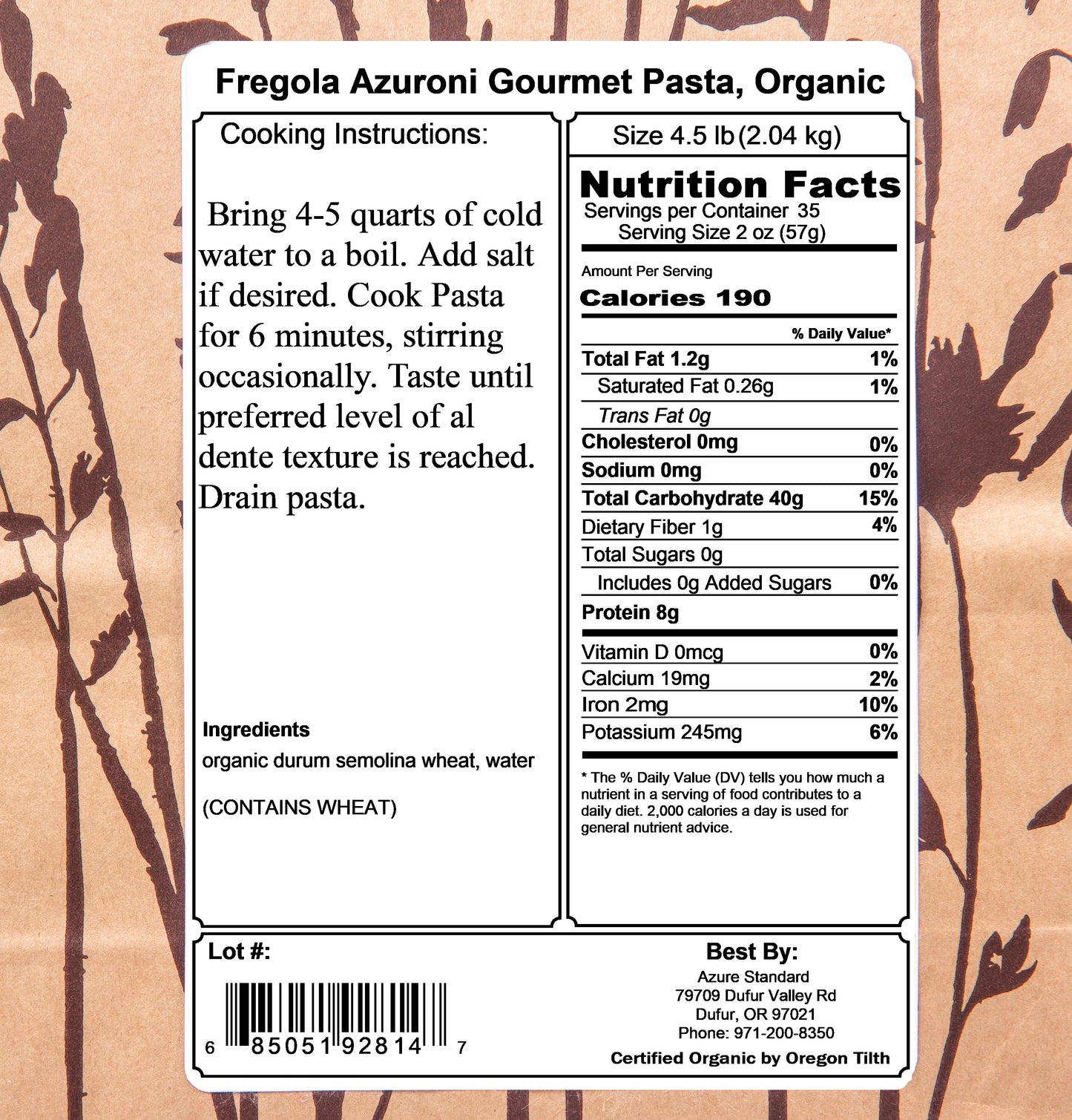 Fregola Azuroni Gourmet Pasta, Organic