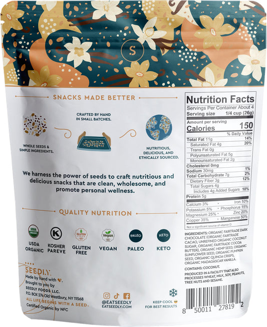 Dark Chocolate Seed Bark, Vanilla Quinoa Crunch, Organic
