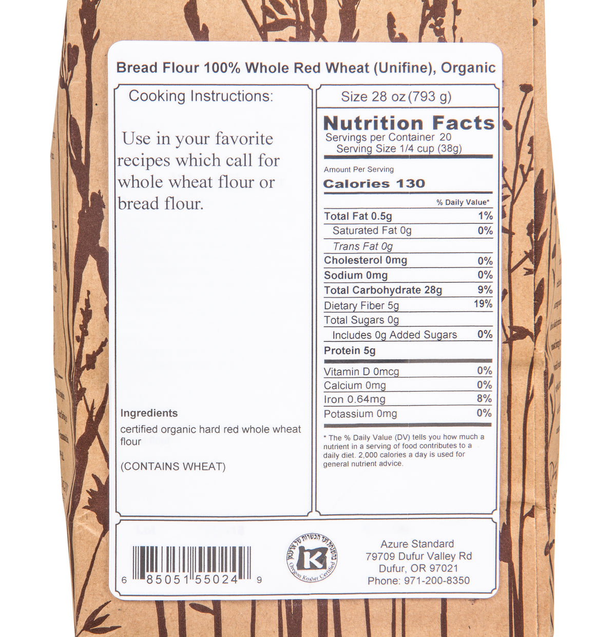 Bread Flour 100% Whole Red Wheat (Unifine), Organic