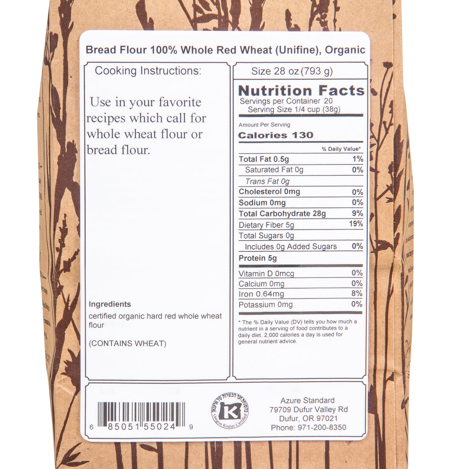 Bread Flour 100% Whole Red Wheat (Unifine), Organic