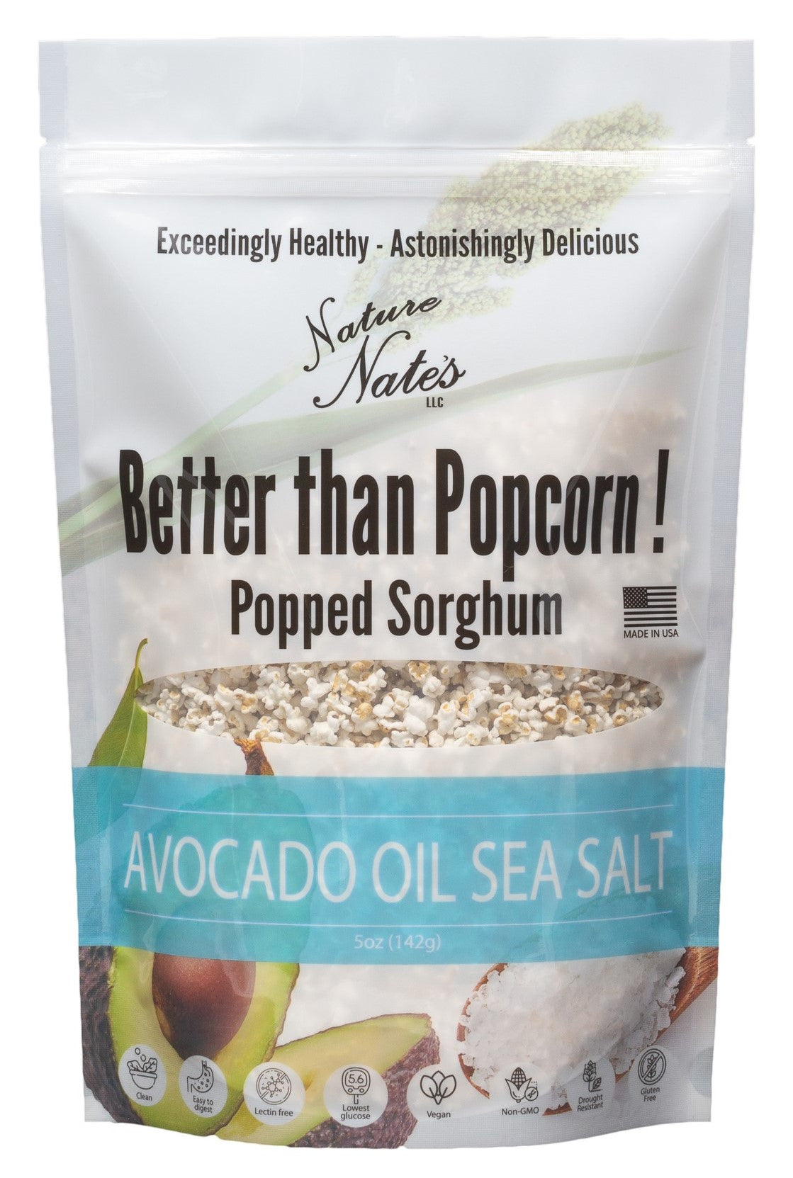 Popped Sorghum, Avocado and Sea Salt