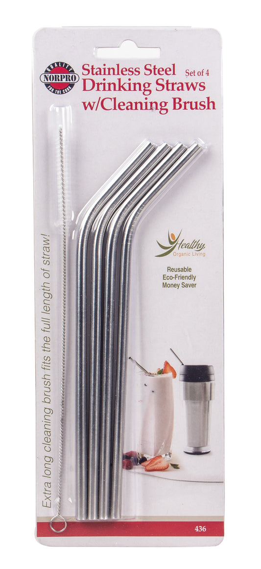 Drinking Straws with Cleaning Brush, Stainless Steel