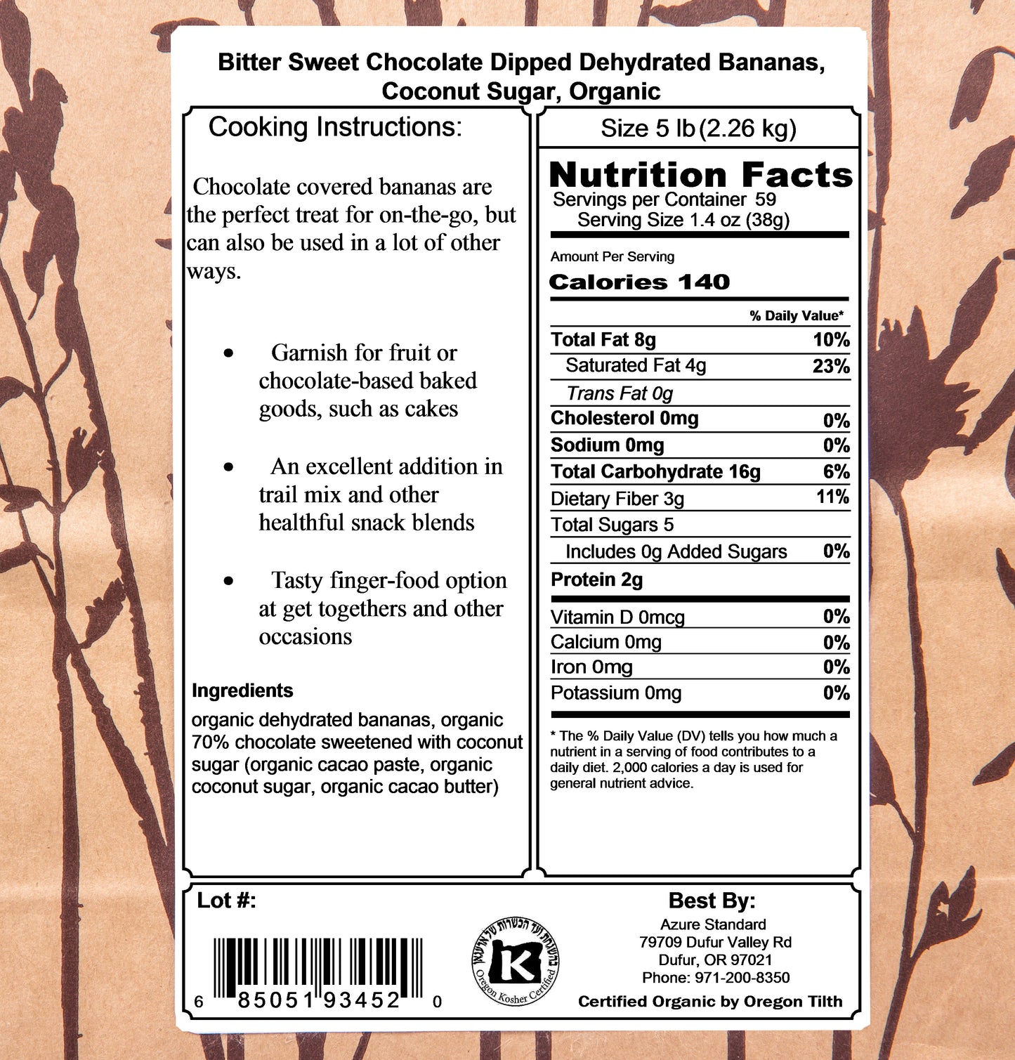 Bitter Sweet Chocolate Dipped Dehydrated Bananas, Coconut Sugar, Organic