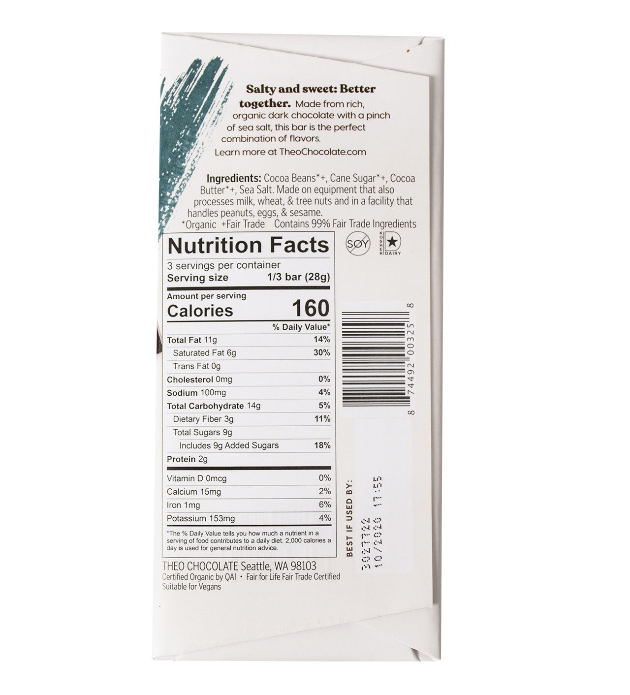 Chocolate Bar, Sea Salt, Dark, 70%, Organic