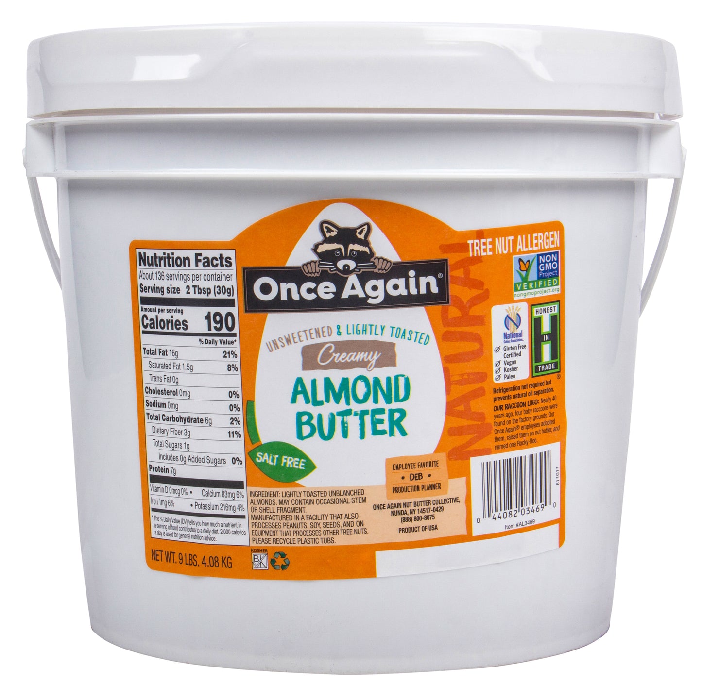 Almond Butter, Unsweetened & Lightly Toasted, Creamy, Salt Free