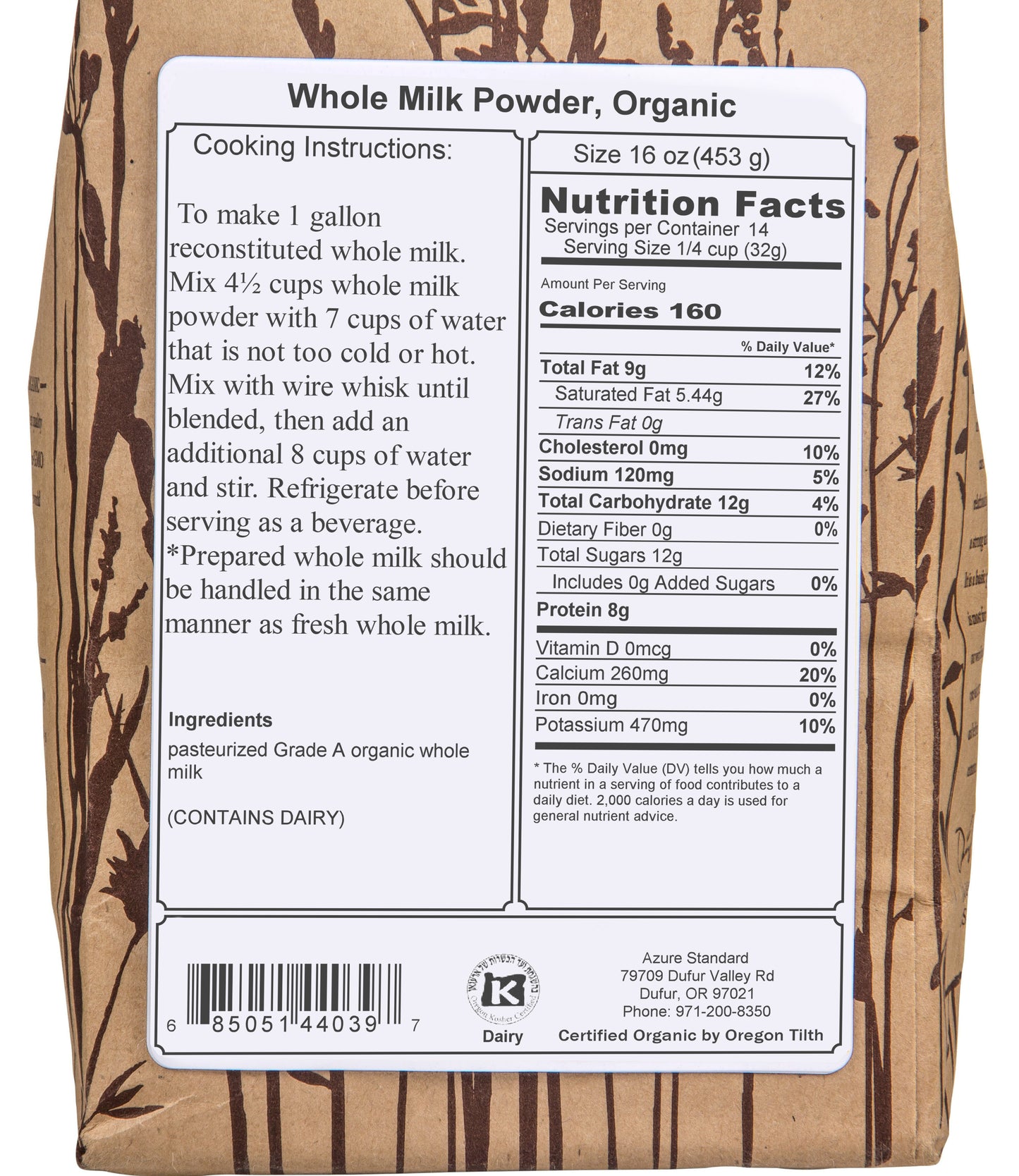 Whole Milk Powder, Organic