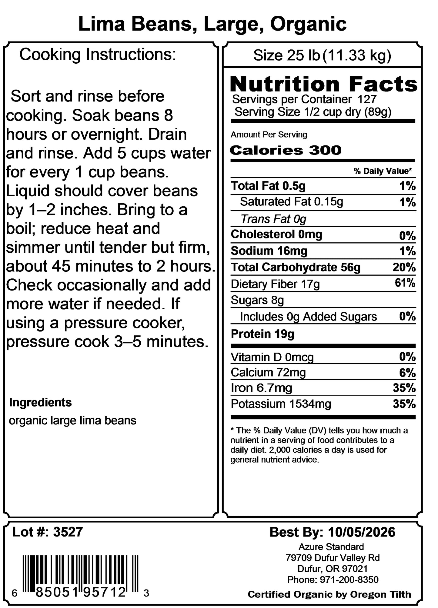 Lima Beans, Large, Organic
