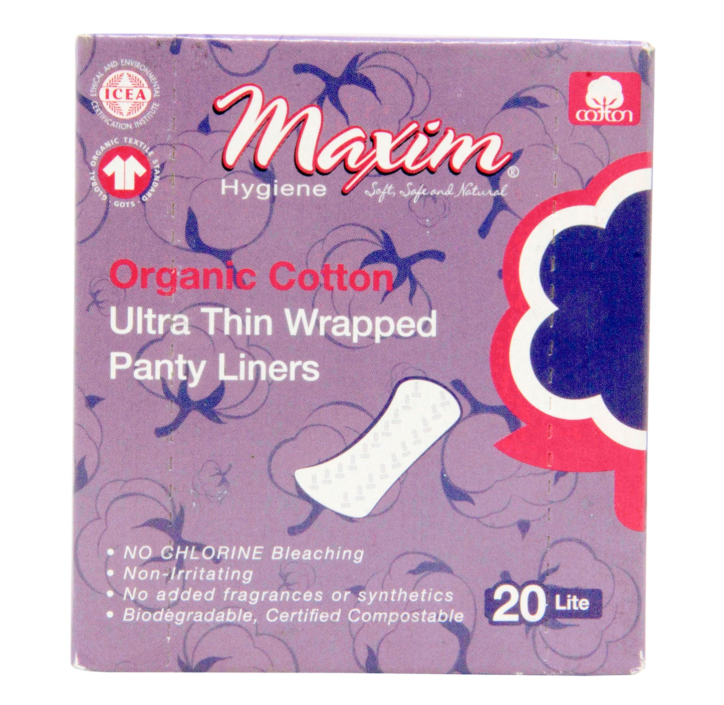 Cotton Ultra-Thin Panty Liners, Wrapped, Lite, Organic