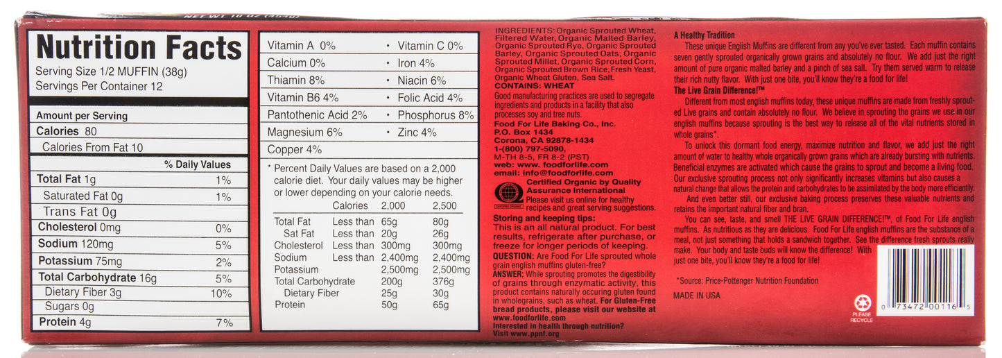 7-Sprouted Grain English Muffins, Frozen, Organic