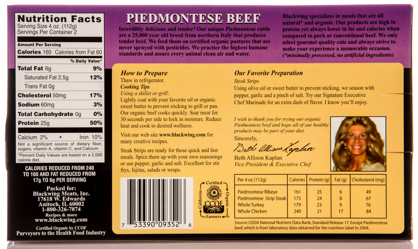 @Beef Steak Strips Piedmontese Beef, Frozen, Organic