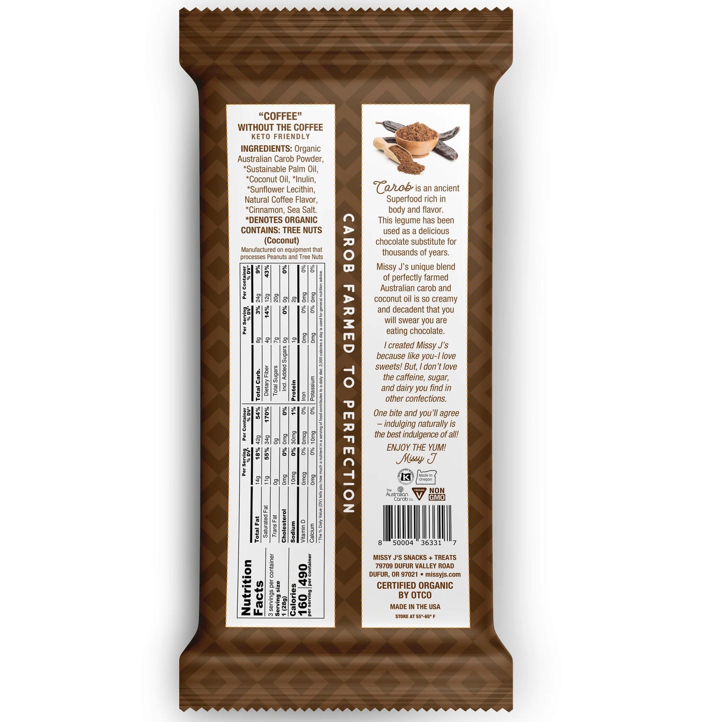 Dark Delight Carob Candy Bar, Coffee, Organic