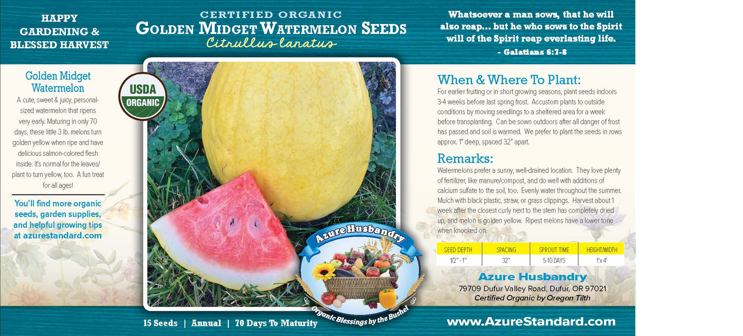 Golden Midget Watermelon Seed, Organic