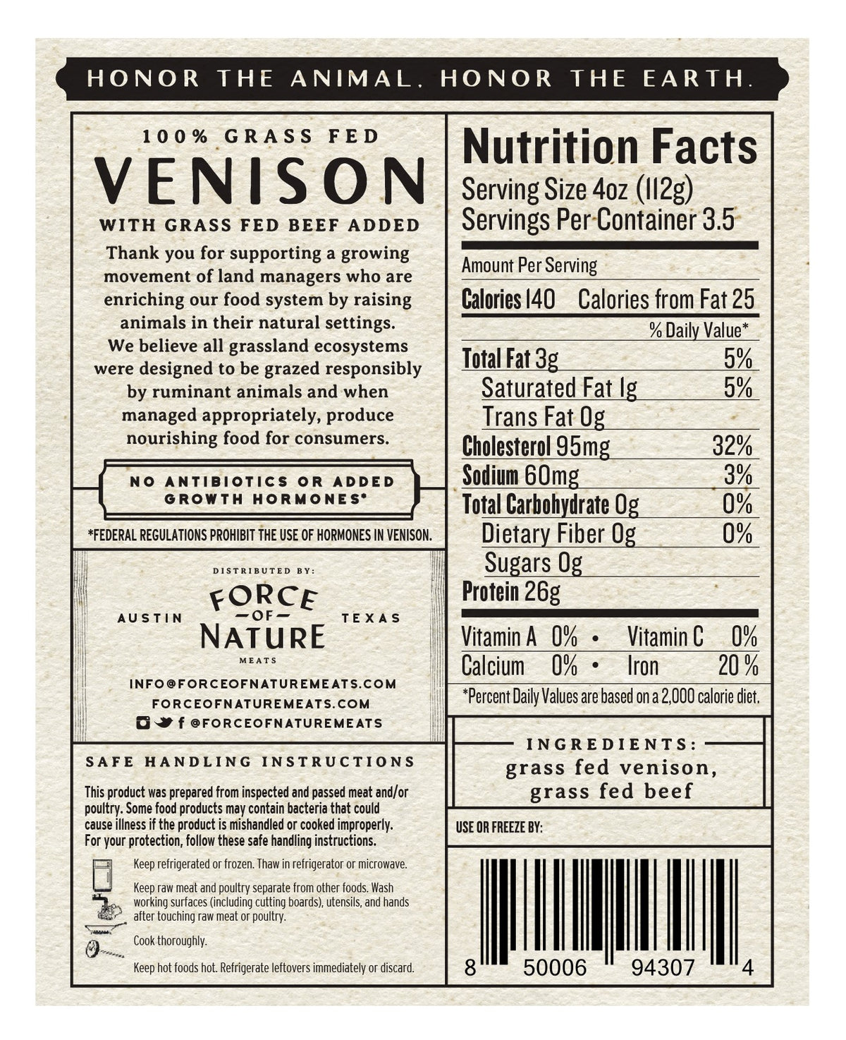Ground Venison, Grass-Fed, Frozen