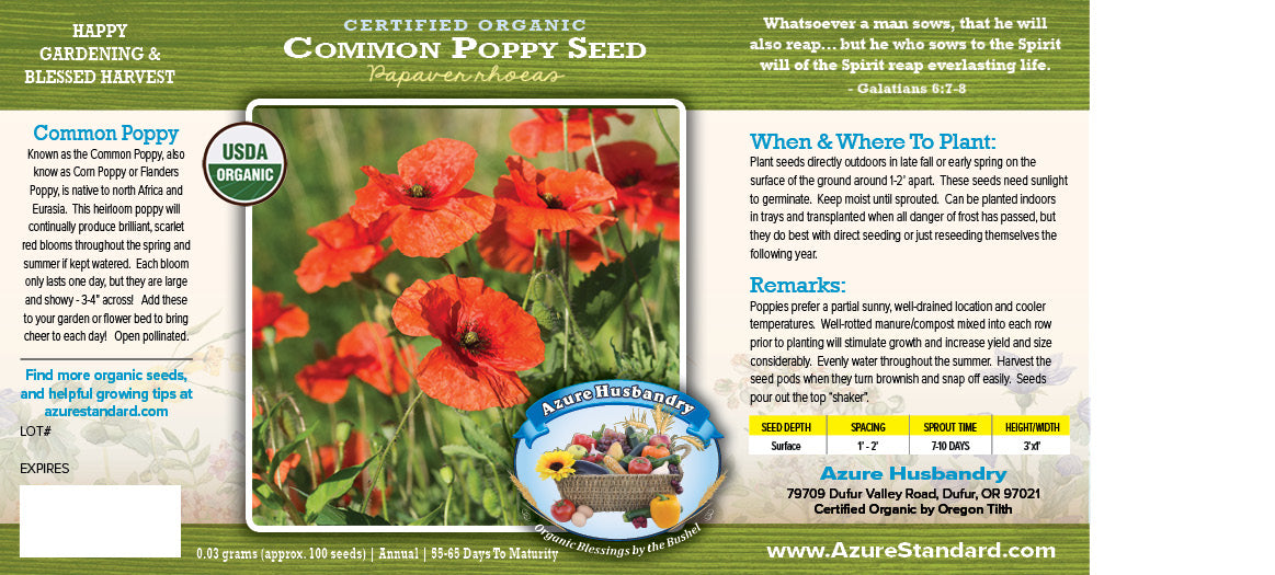 Common Poppy Seed, Organic
