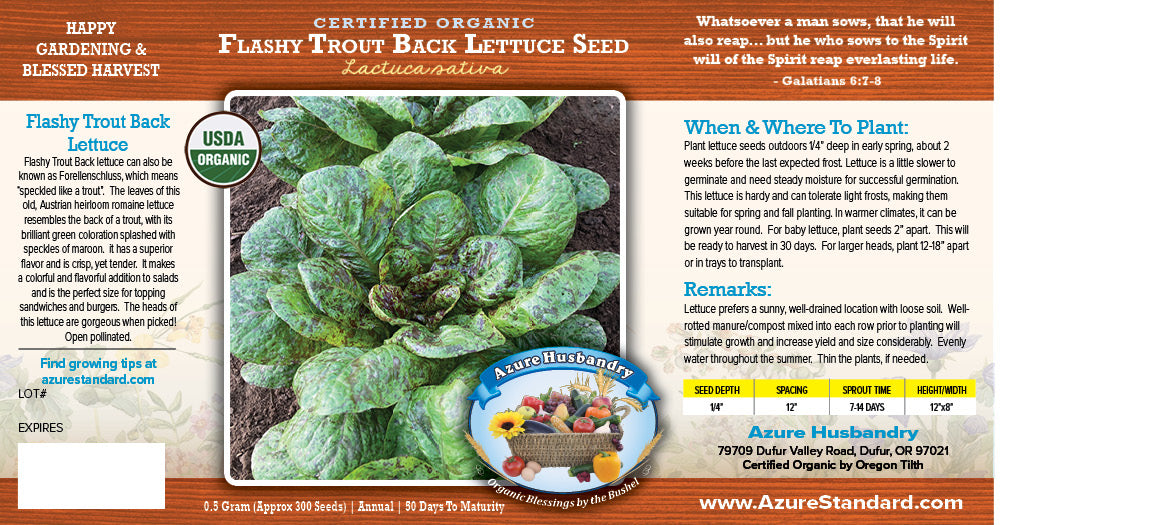 Flashy Trout Back Lettuce Seed, Organic