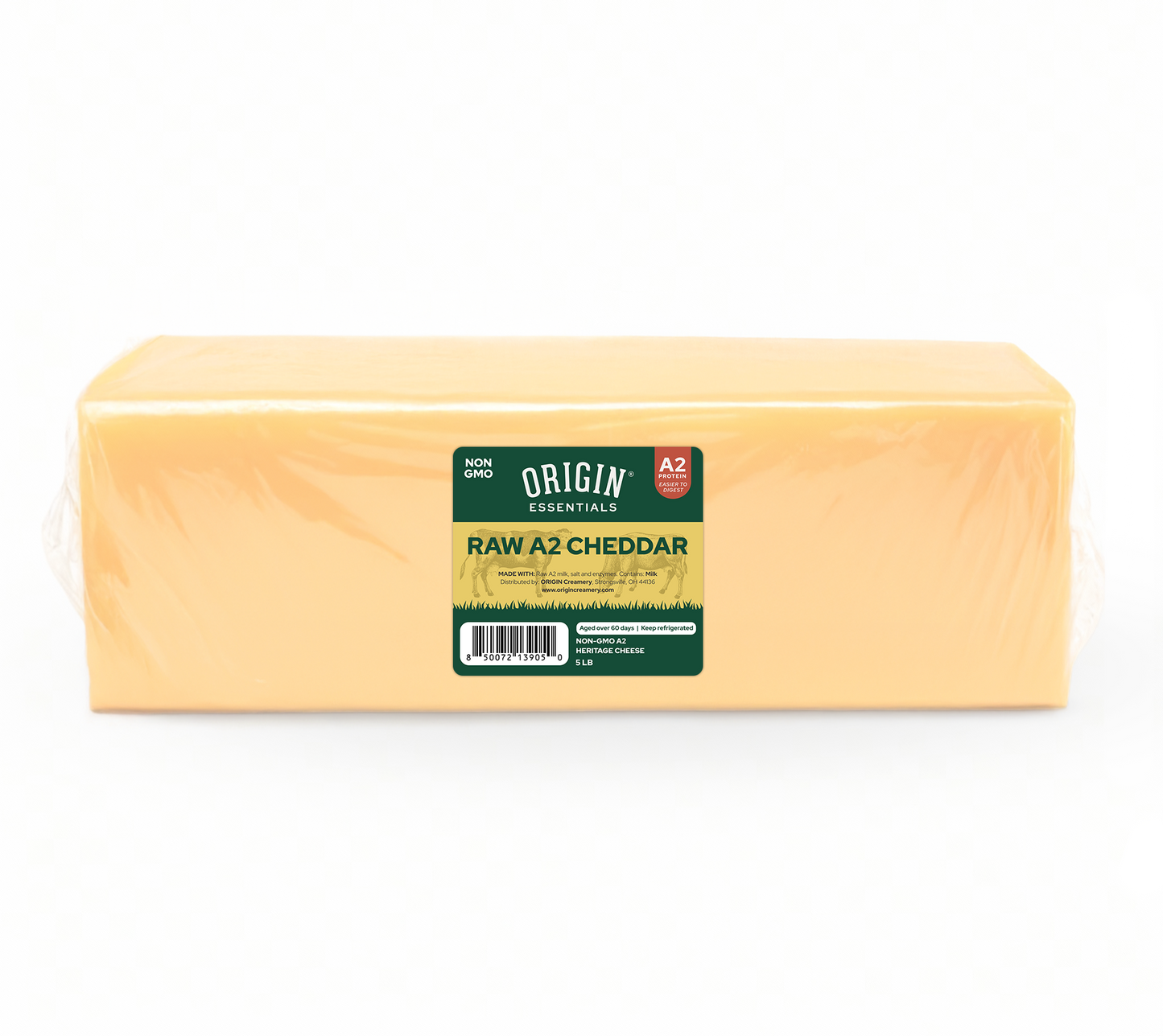 A2 Mild Raw Cheddar Cheese Block, Aged 2 months