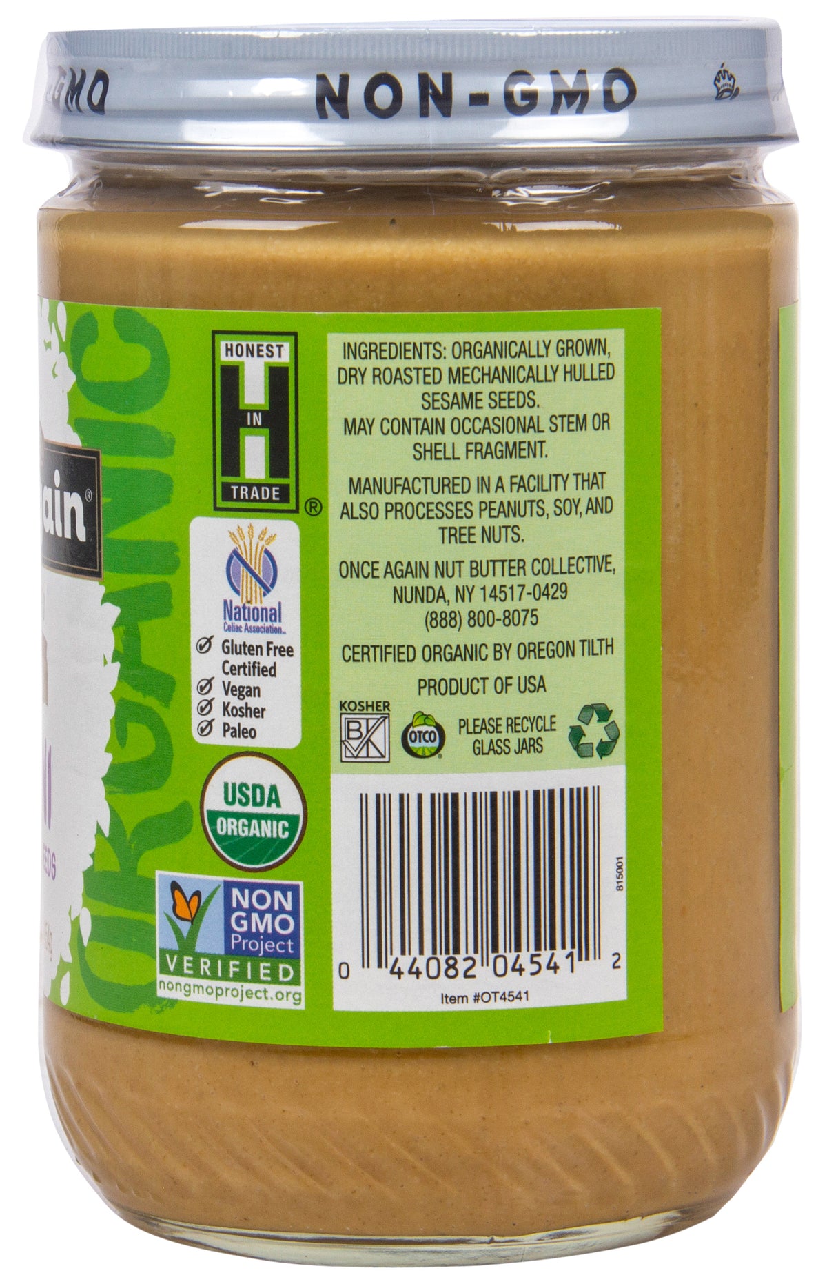 Tahini Butter, Unsweetened, Salt Free, Organic