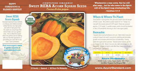 Sweet REBA Acorn Squash Seed, Organic