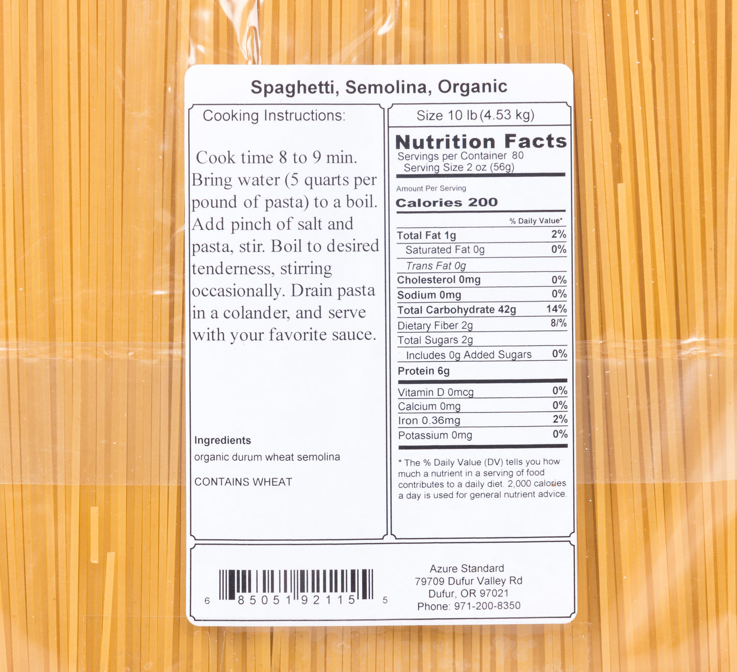 Spaghetti, Semolina Pasta, Organic