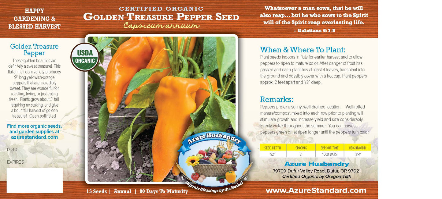 Golden Treasure Pepper Seed, Organic