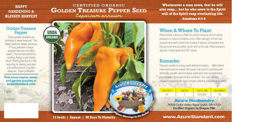 Golden Treasure Pepper Seed, Organic