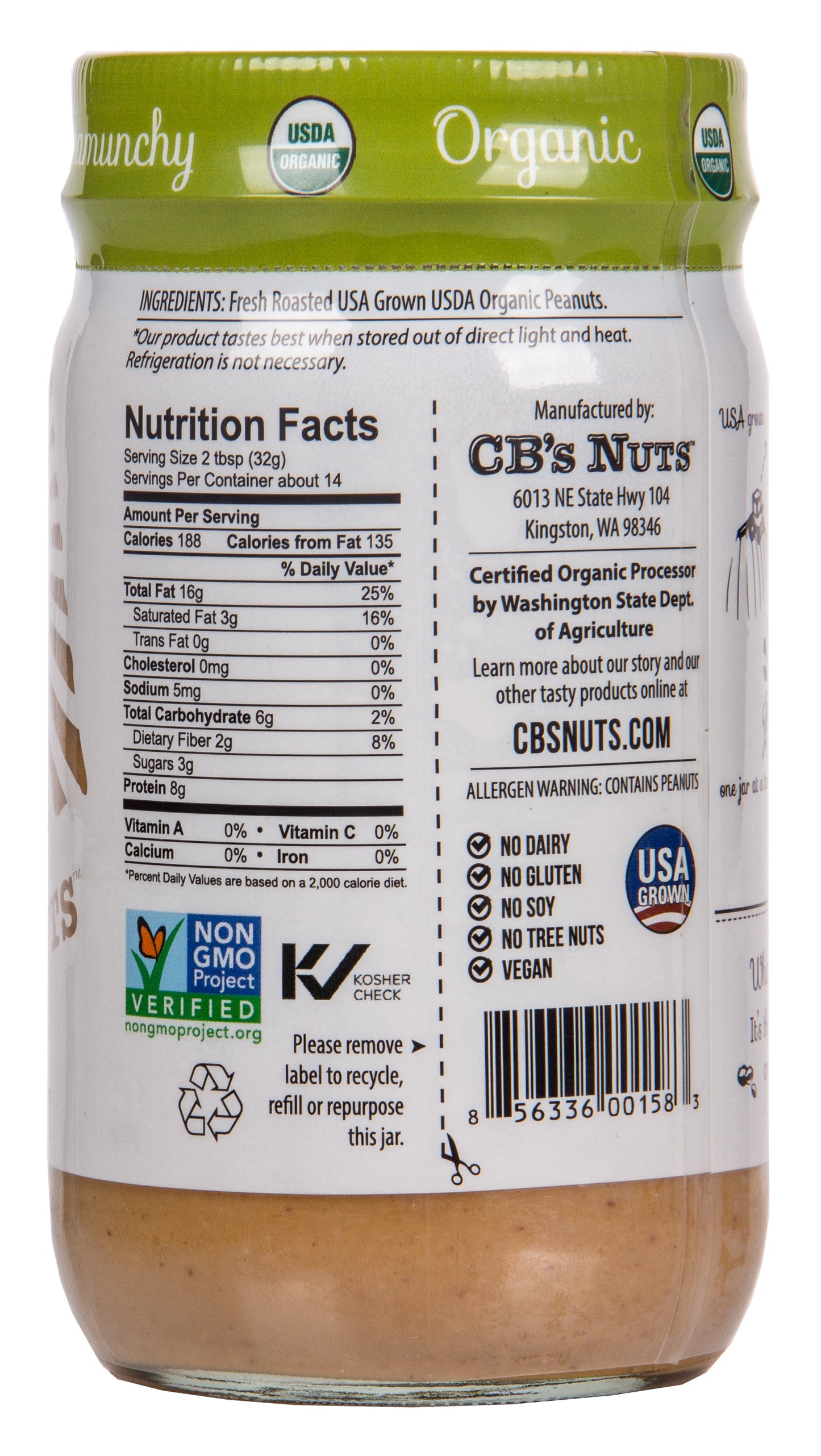 Peanut Butter, Creamunchy, Organic