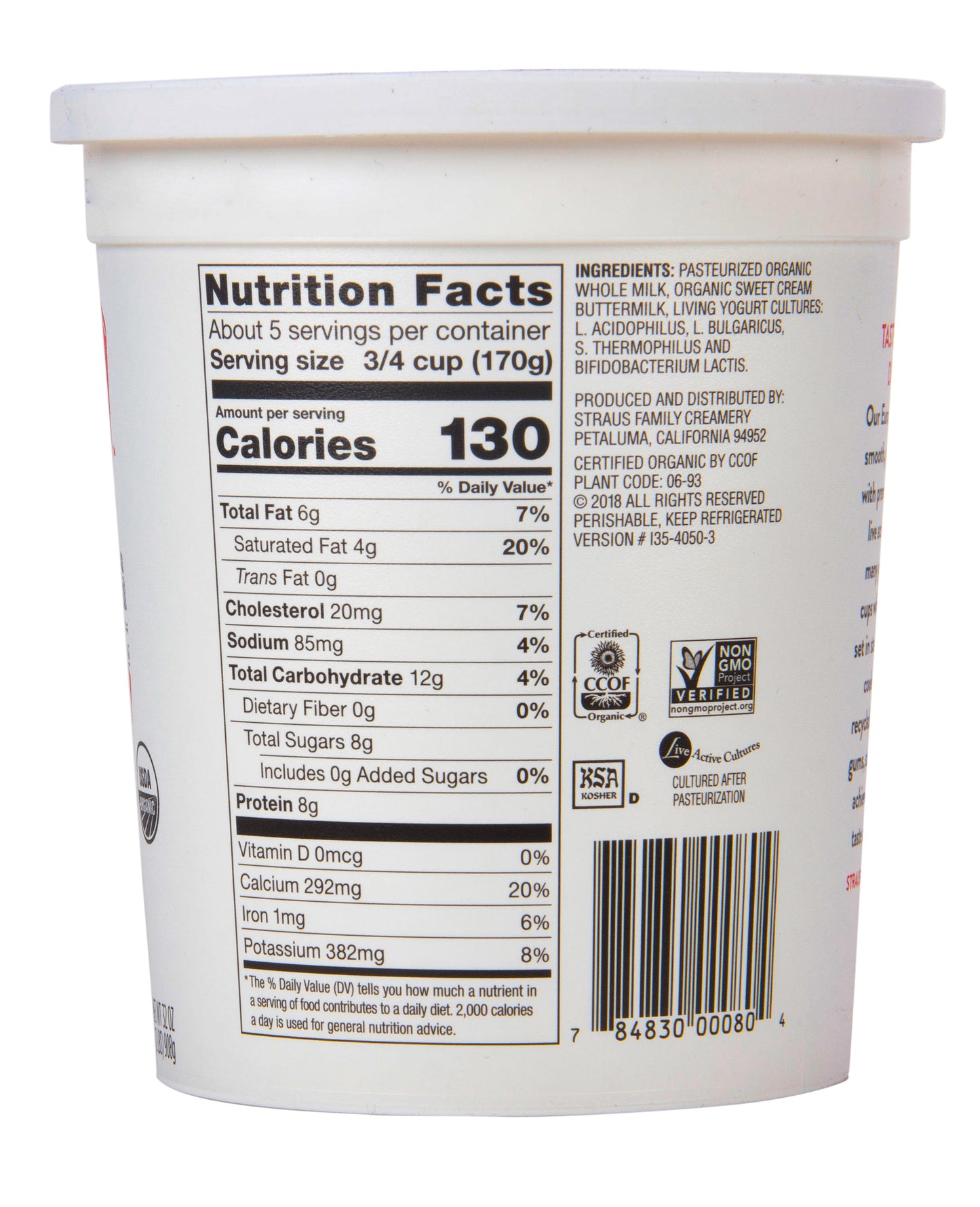 Yogurt, Plain, Whole Milk, Organic