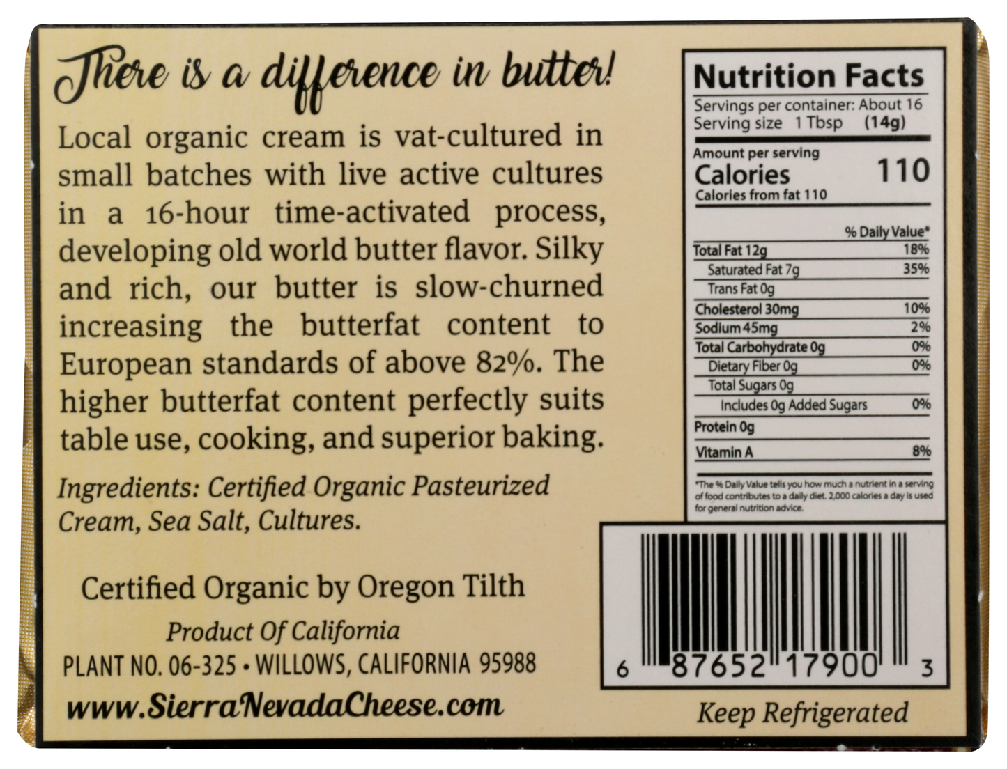 European Butter, Salted, Organic, Vat-Cultured