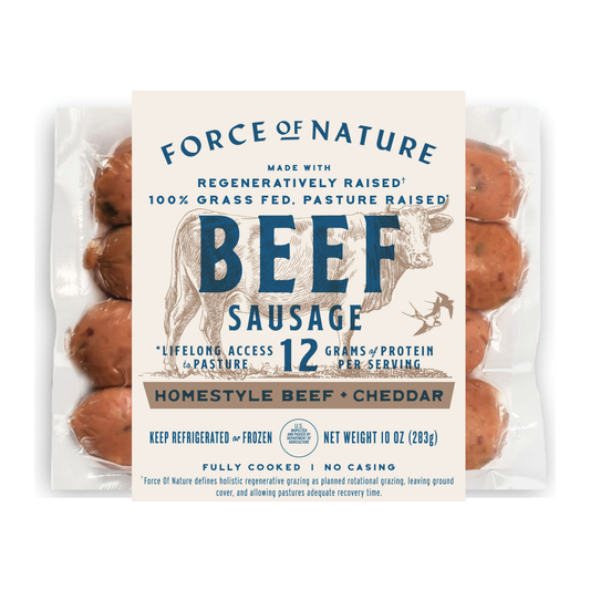 Beef Sausage Links, Homestyle Beef & Cheddar, Grass Fed, Frozen