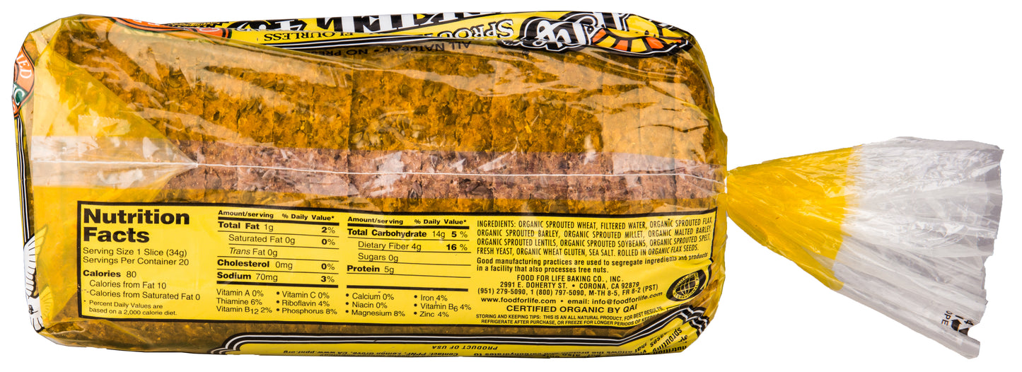 Ezekiel 4:9 Sprouted Grain Flax Bread, Frozen, Organic