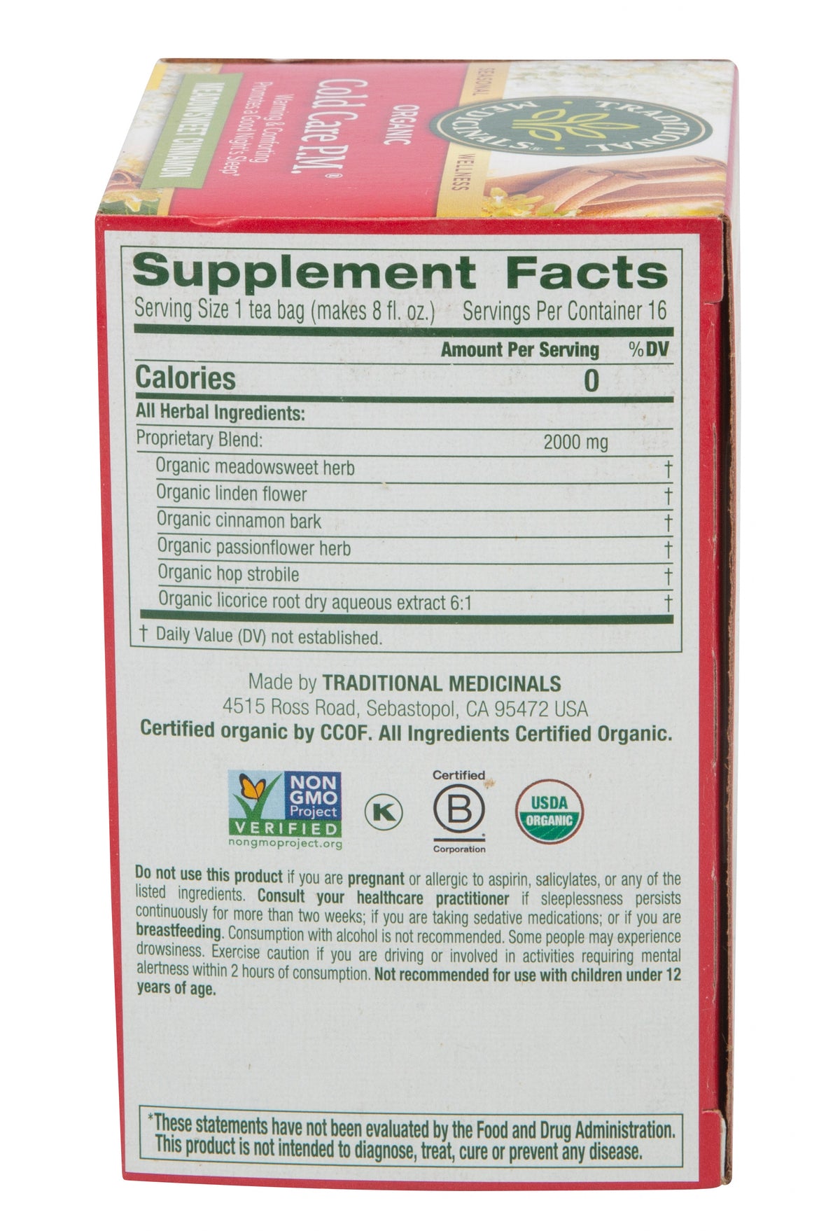 Cold Care P.M. Tea, Meadowsweet Cinnamon, Organic