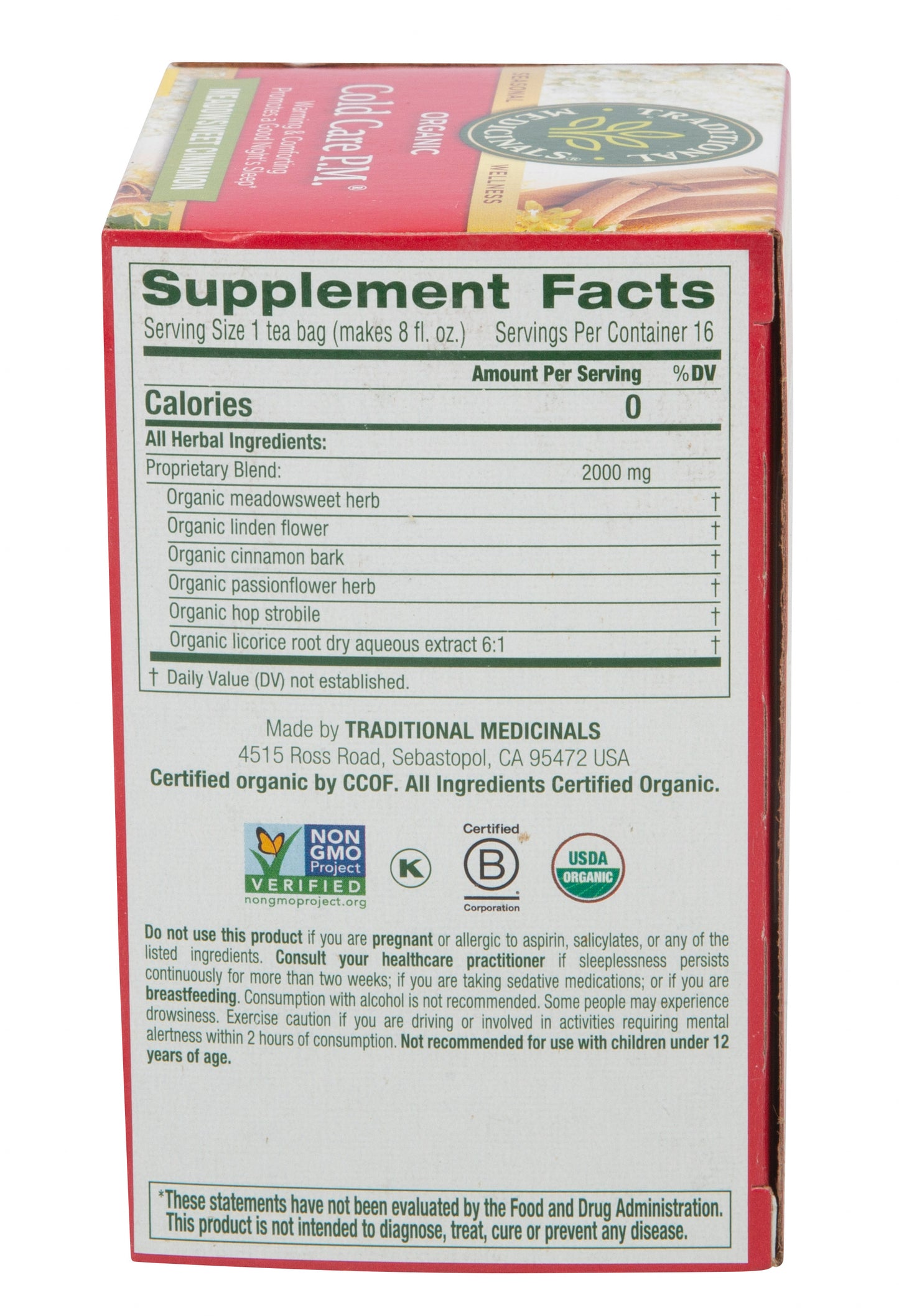 Cold Care P.M. Tea, Meadowsweet Cinnamon, Organic